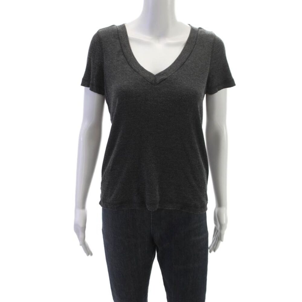 Chaser Womens V Neck Basic Short Sleeve T Shirt Gray Polyester Size XS